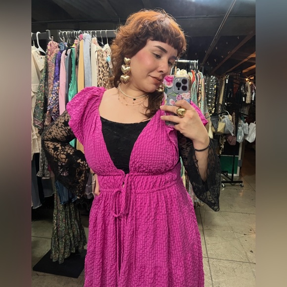 🟠 92B. Deep V-Neck Textured Tiered Maxi Dress - Orchid - Picture 9 of 12